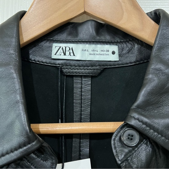 Brand New with tags Zara Black Long 100% Sheep Leather Jacket in size Large - Picture 3 of 11